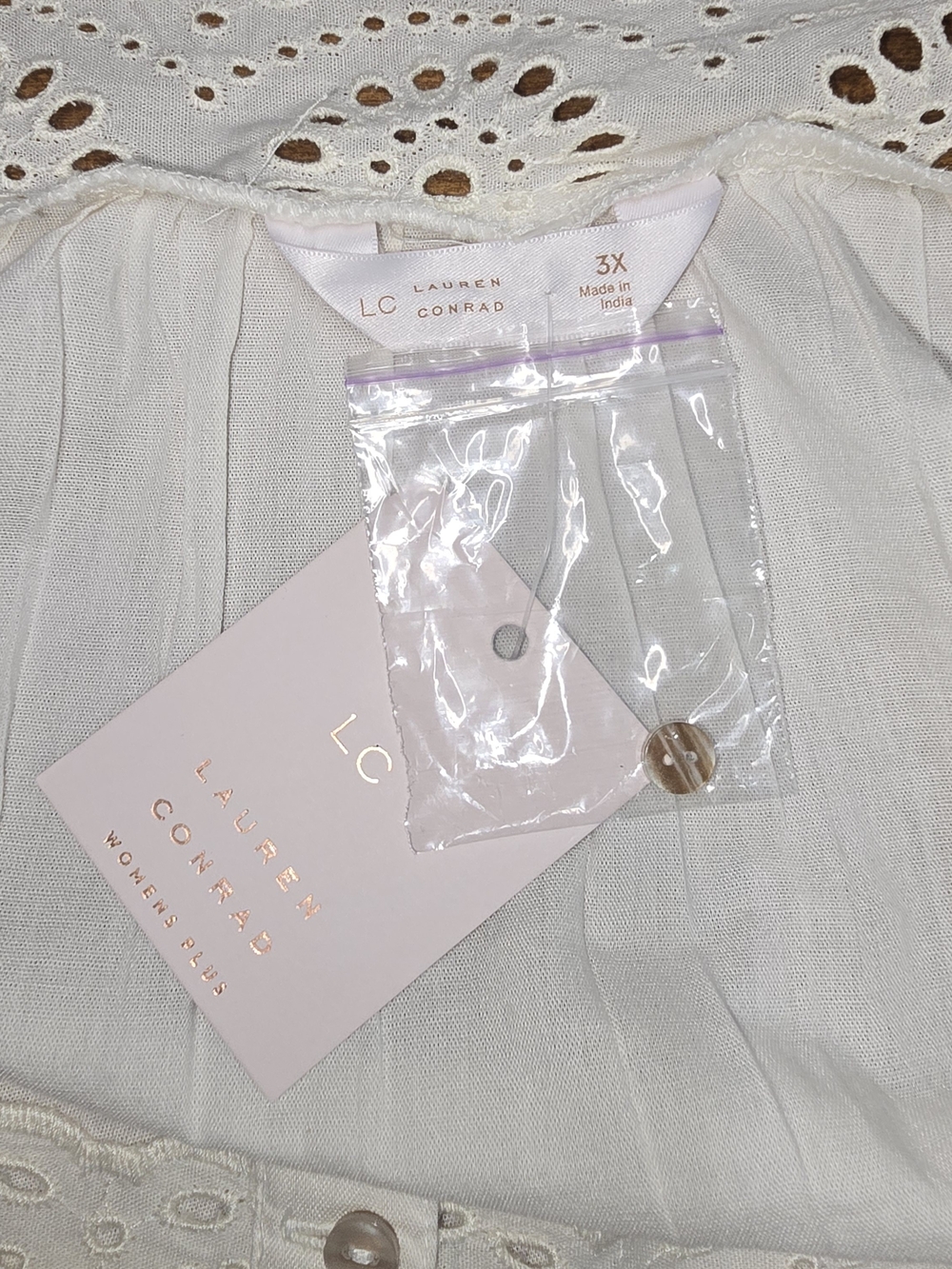 Lauren Conrad | Ivory Cottagecore Eyelet Peasant Square Neck Blouse | S 3X | NWT - Picture 5 of 10